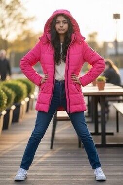 Steve Madden Girls Sz medium 10/12 Fleece Lined Winter Coat Jacket Fuscia